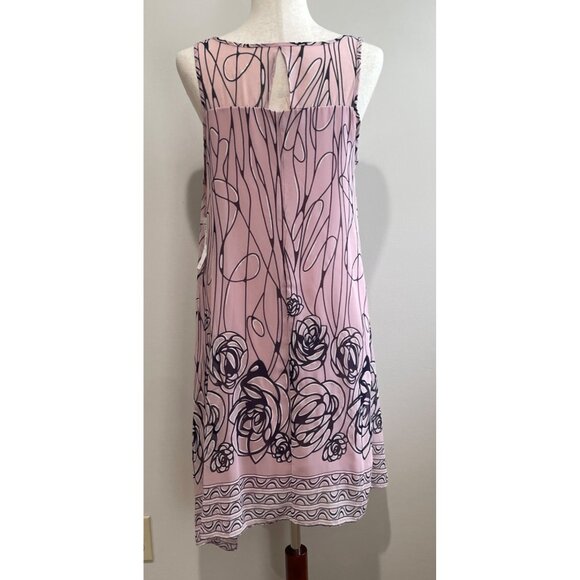 Robbie Bee Asymmetrical Hem A-Line Dress Womens 12 Pink Rose Print Sleeveless - Picture 2 of 10
